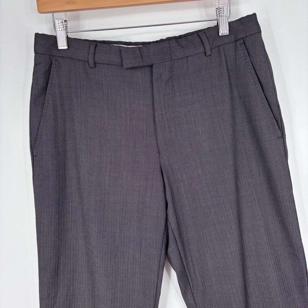 Z Zegna Dress Pants Mens 31x27 (Tag 48C) Grey Wool Herringbone Trousers Luxury
